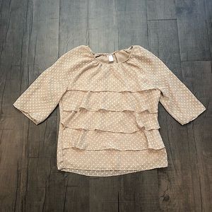Beige Ruffle and Polka Dot Blouse